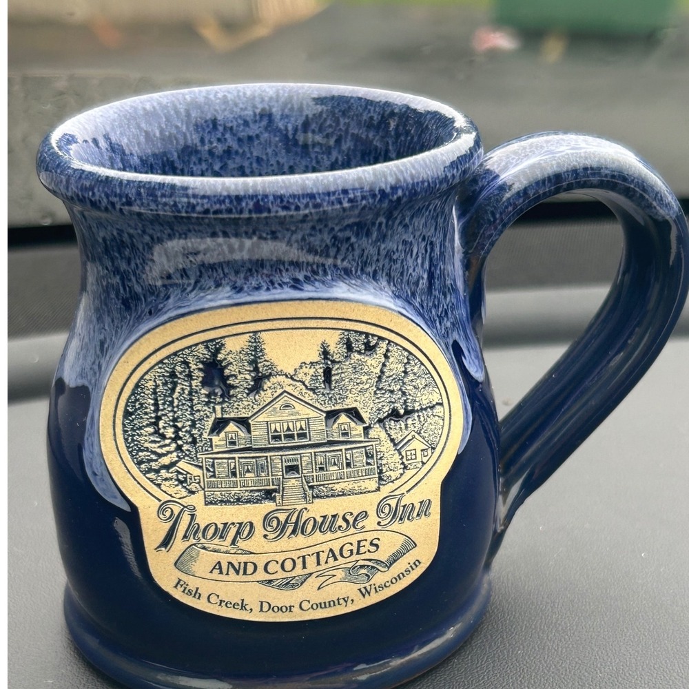 Deneen Pottery Thorp House Inn Mug 2016 Handthrown Blue Glaze Door County WI